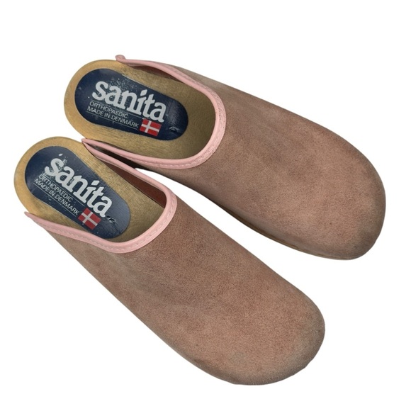 Vintage Sanita Orthopaedic Tan Suede Wood Heel Slip On Clog Shoe Size 39 - Picture 8 of 15